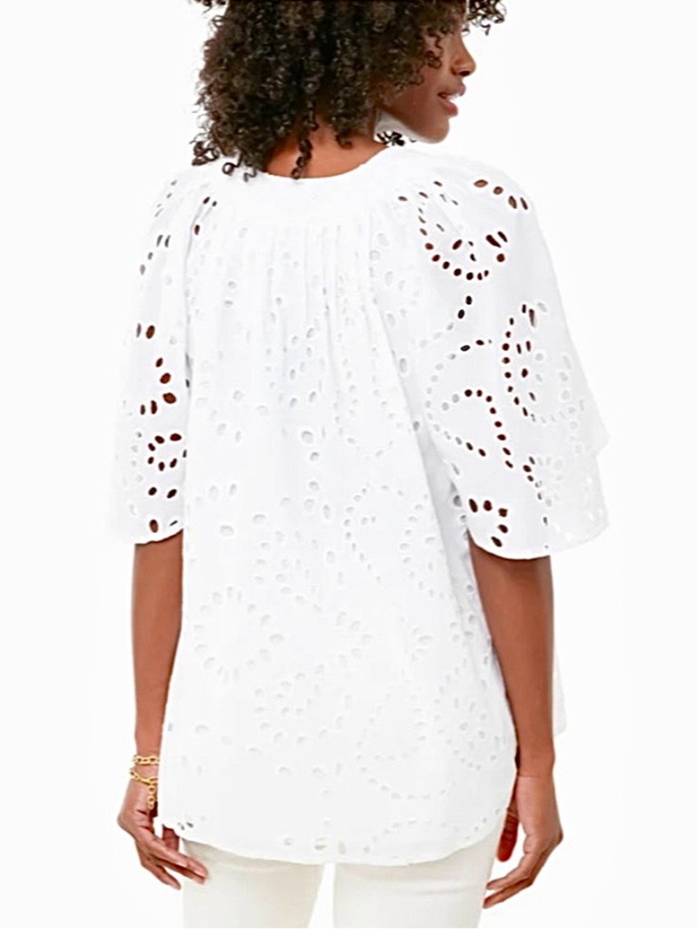TUCKERNUCK White Eyelet Finley Flutter Sleeve Top Womens Sz Small 100% Cotton - Picture 2 of 12